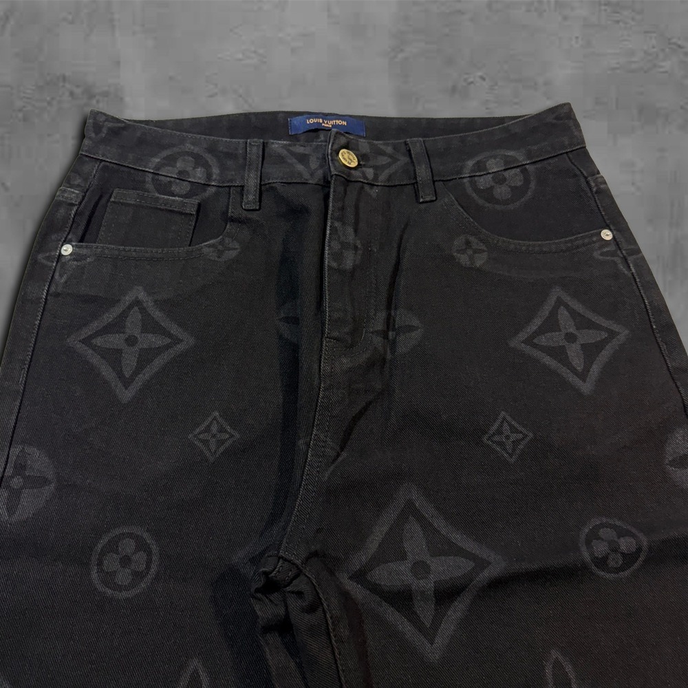 Black Baggy Louis Vuitton Monogram Style Denim Jeans - Picture 4 of 12